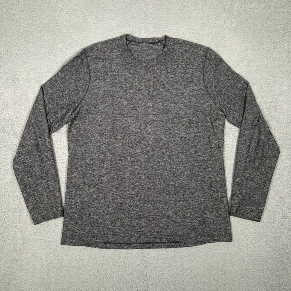 Lululemon Shirt Mens XL‎ Gray Surge Warm Running Workout Stretch Logo LM3ANAS
